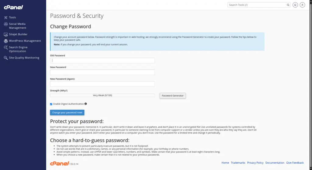 cpanel password security