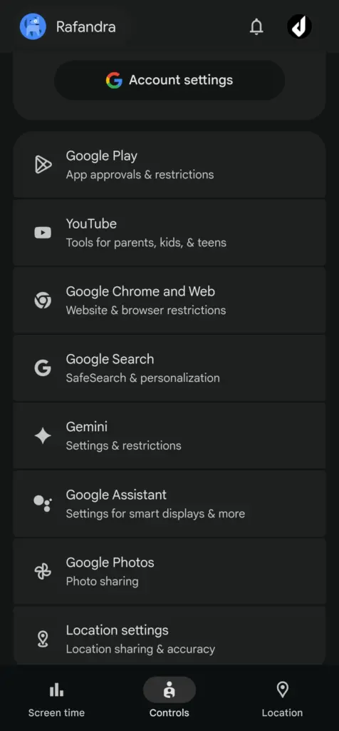 family link settings