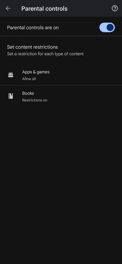 parental control settings google play store